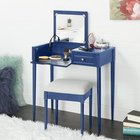 Adornments Audrey Usb Powered Vanity Console Desk With Seat Blue