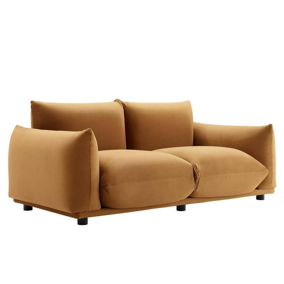 Modway Copious Performance Velvet Loveseat in Cognac