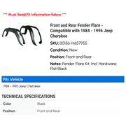 Front and Rear Fender Flare - Compatible with 1984 - 1996 Jeep Cherokee 1985 1986 1987 1988 1989 1990 1991 1992 1993 1994 1995