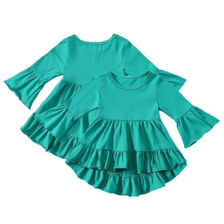 

KYAIGUO 1-6T Baby Girl Ruffle Cotton Shirt for Kids Toddler Spring Flare Sleeves Solid Color T-Shirt Crewneck Bottom Cotton Top Irregular Tees Shirt Blouse