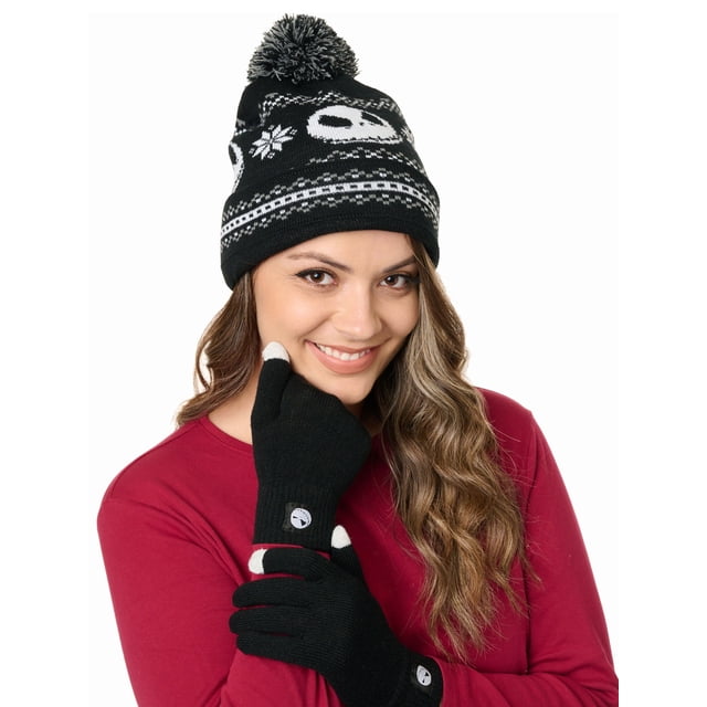Gorro de Punto y Guantes para Pantalla Táctil Unisex para Adultos de Nightmare Before Christmas
