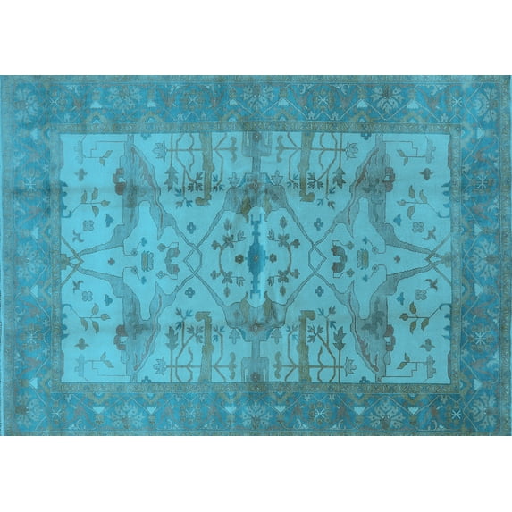 Ahgly Company Indoor Rectangle Oriental Light Blue Industrial Area Rugs, 7' x 10'