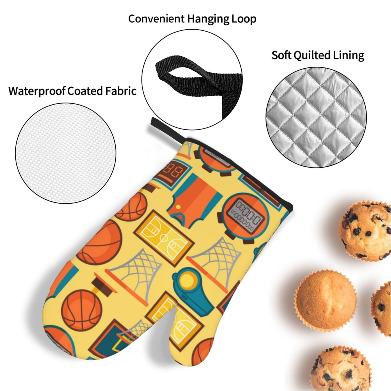 Sports Pattern With Basketball 4Pcs Oven Mitts and Pot Holders Sets Oven Kitchen Gloves Hot Pads for Cooking BBQ Baking Grilling