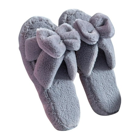 

Dragonus Ladies Furry Slippers Womens Fluffy Sliders Open Toe Faux Fur Bow Soft Plush Shoes