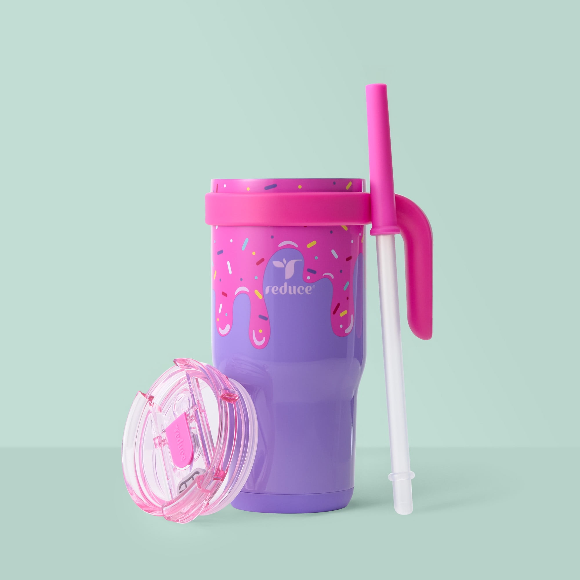 (3 pack) Reduce Coldee Kids Insulated Tumbler with Straw, 18oz Stainless Steel Spill-Proof Cup with Handle, Ice Cream