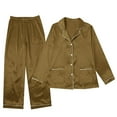 thumbnail image 2 of Solid Christmas Family Silk Pajamas Matching Sets Long Sleeve Pj Set Satin Button Down Holiday Sleepwear, 2 of 3