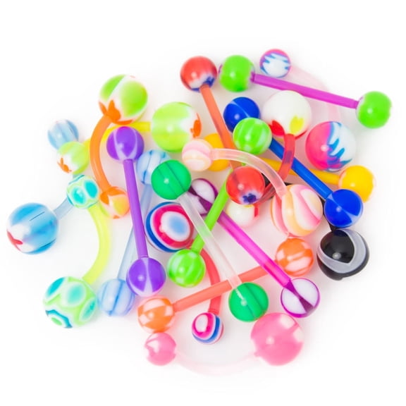 20pcs Mixed Flexible Body Jewelry - 14ga Bioflex/Acrylic Belly and Straight Bars