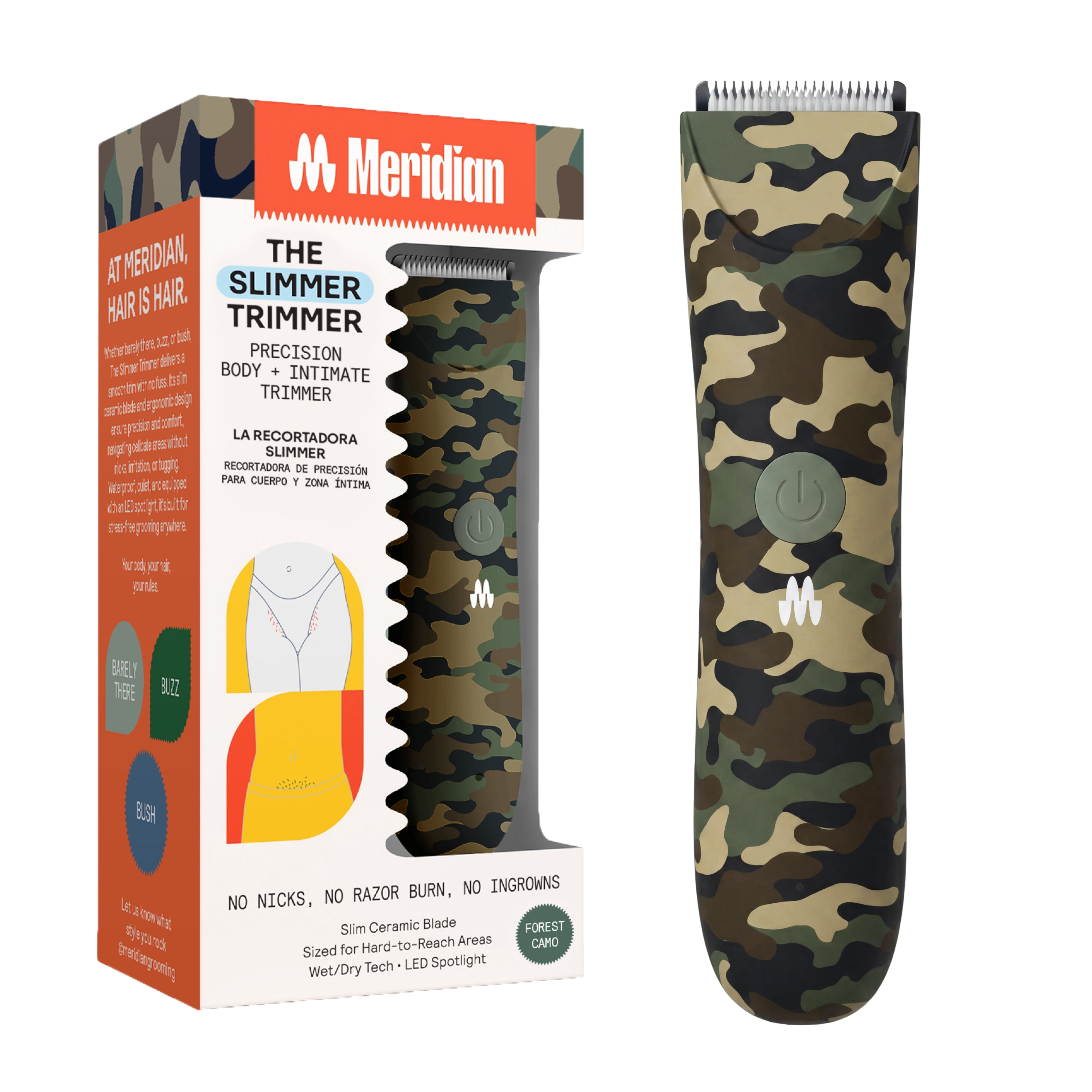 Meridian Slimmer Trimmer Bikini & Body Hair Grooming Shaver, USB Rechargeable Electric Shaver for Women & Men, Forest Camo