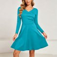 thumbnail image 7 of Gytharion Women's A Line Dresses V Neck Long Sleeve Swing Dresses Solid Color Casual Daily Mini Dresses, 7 of 7