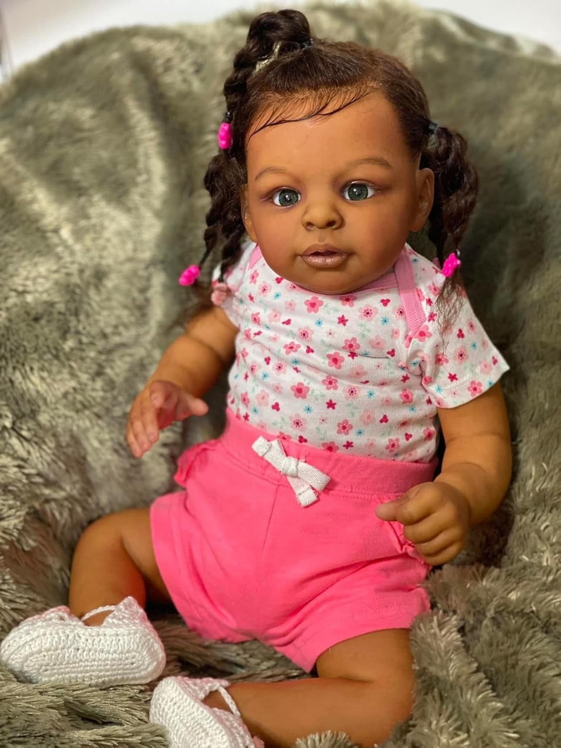 Realistic Reborn Baby Doll Black - 24 inch African Americans Lifelike Newborn Bebe Doll Girl Caramel Skin Soft Body Open Eyes Long Hair Real Life Like Baby Dolls Gifts