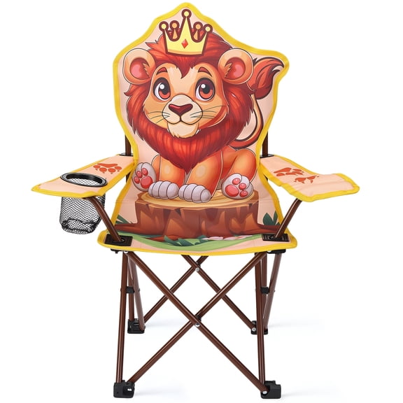 Hengguang Kids Camping Chair, Beach Folding Chair with Safety Lock for Boys Girls Toddler with Cup Holder & Carry Case- Tailgate, Travel, Lawn- for Indoor & Outdoor（Lion）