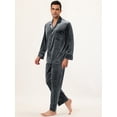 thumbnail image 3 of Conjunto de pijama de terciopelo con botones y mangas largas de color liso para hombre gris L Unique Bargains Pijama, 3 of 5