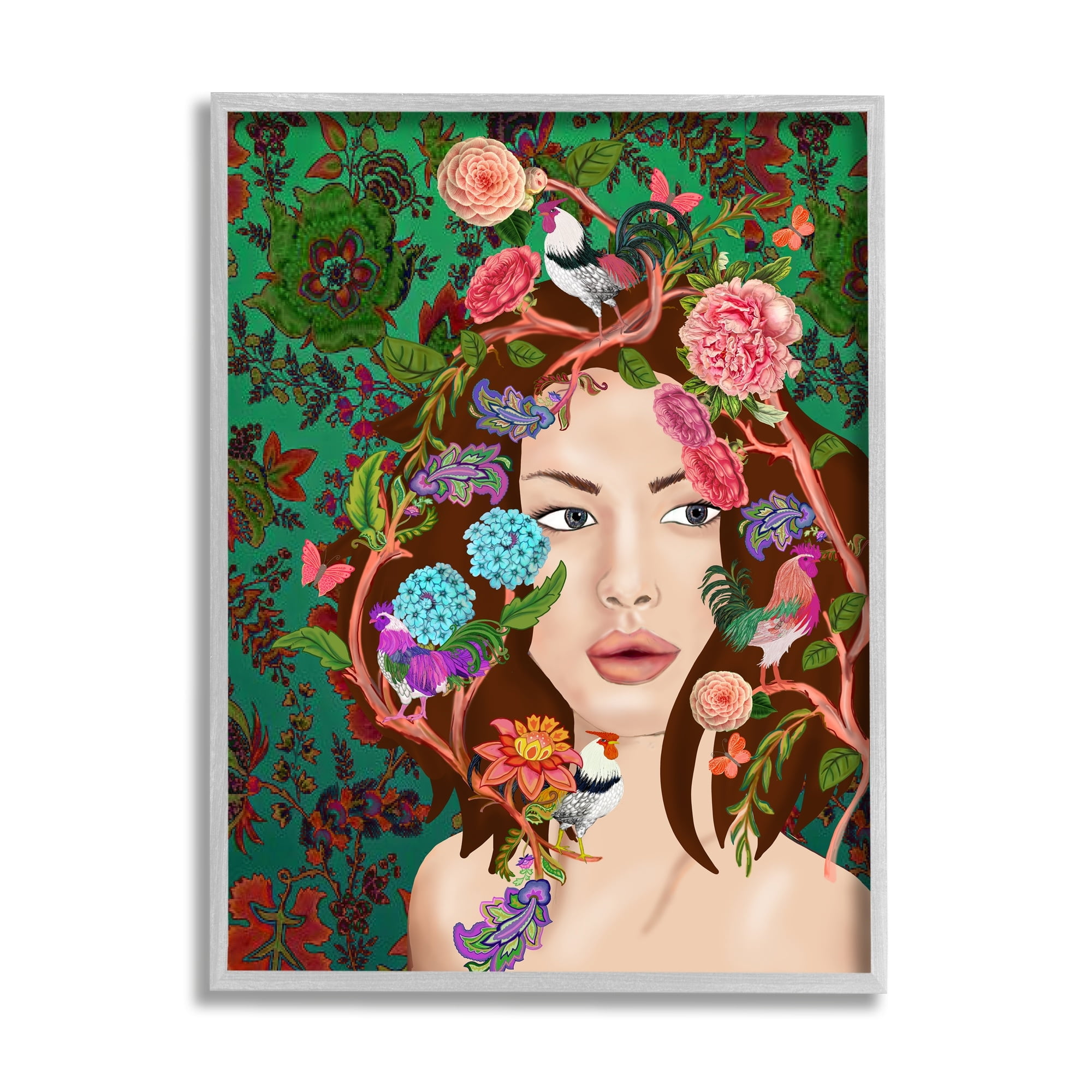 Stupell Industries Boho Woman Green Floral Paisley Pattern Abstract Flowers, 11 x 14,Design by Sangita Bachelet