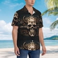 thumbnail image 3 of Honeii Metal Style Horned Skull Print Men’s Hawaiian Shirt,Classic Button-Down Short Sleeve Shirt, for Beach, Vacation, and Outdoor Activities,Large, 3 of 7