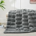 thumbnail image 4 of Home Soft Things Tread Pattern Faux Fur Throw Blanket with Micromink Back, Luxury Soft Cozy Plush Fluffy Fuzzy Reversible Thick Warm Throw Blanket, 50x60 inches, Grey, 4 of 11