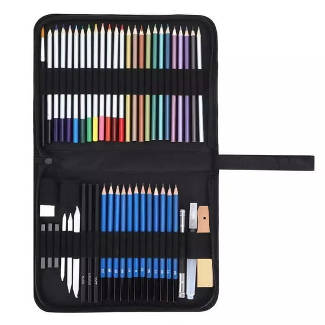 Amdohai 51-Piece Colored Pencils Set Drawing Pencils and Sketch Kit Includes Metallic Color Pencils Water-soluble Color Pencils Sketch Charcoal Pencil Sharpener Eraser Storage Bag Art Supplies for C