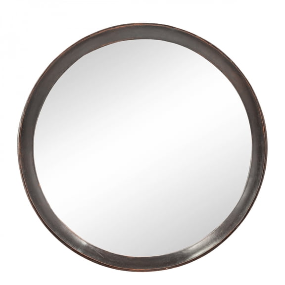 Transitional Decor Round Wall Mirror 17.5x17.5 Inch Mirror Surface Dark Brown Mango Wood Frame