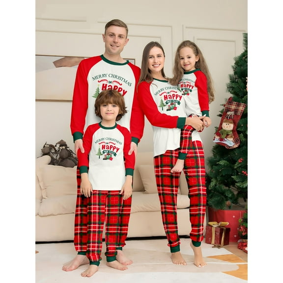 Onlypjs Family Matching Christmas Pajamas – Merry Christmas & Happy New Year Plaid Holiday Sleepwear Sets for Women, Men