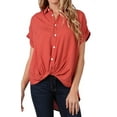 thumbnail image 1 of eVogues Women's Short Sleeve Button Down Blouse Mauve, 1 of 6