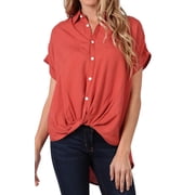 eVogues Womens Short Sleeve Button Down Blouse Mauve
