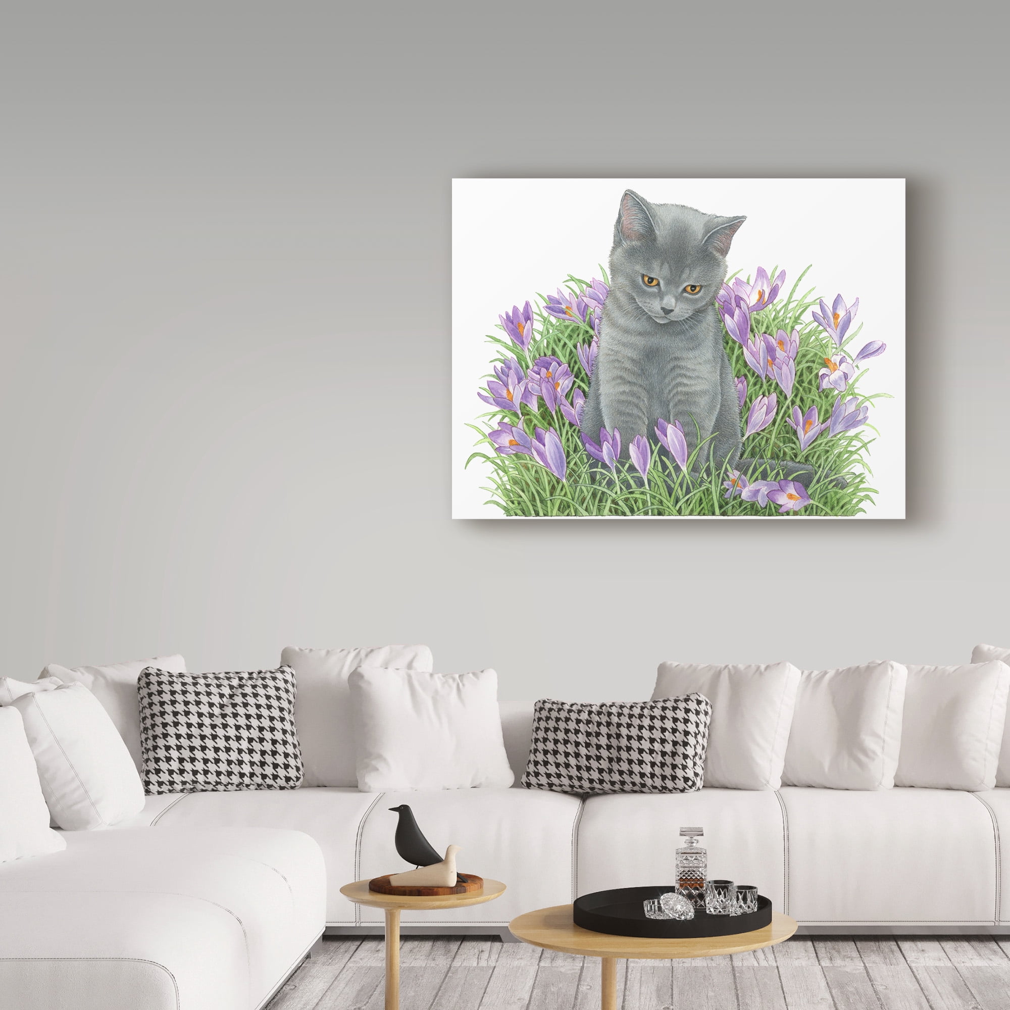 Trademark Fine Art 'Gray Cat In Flowers' Canvas Art by Francien Van Westering