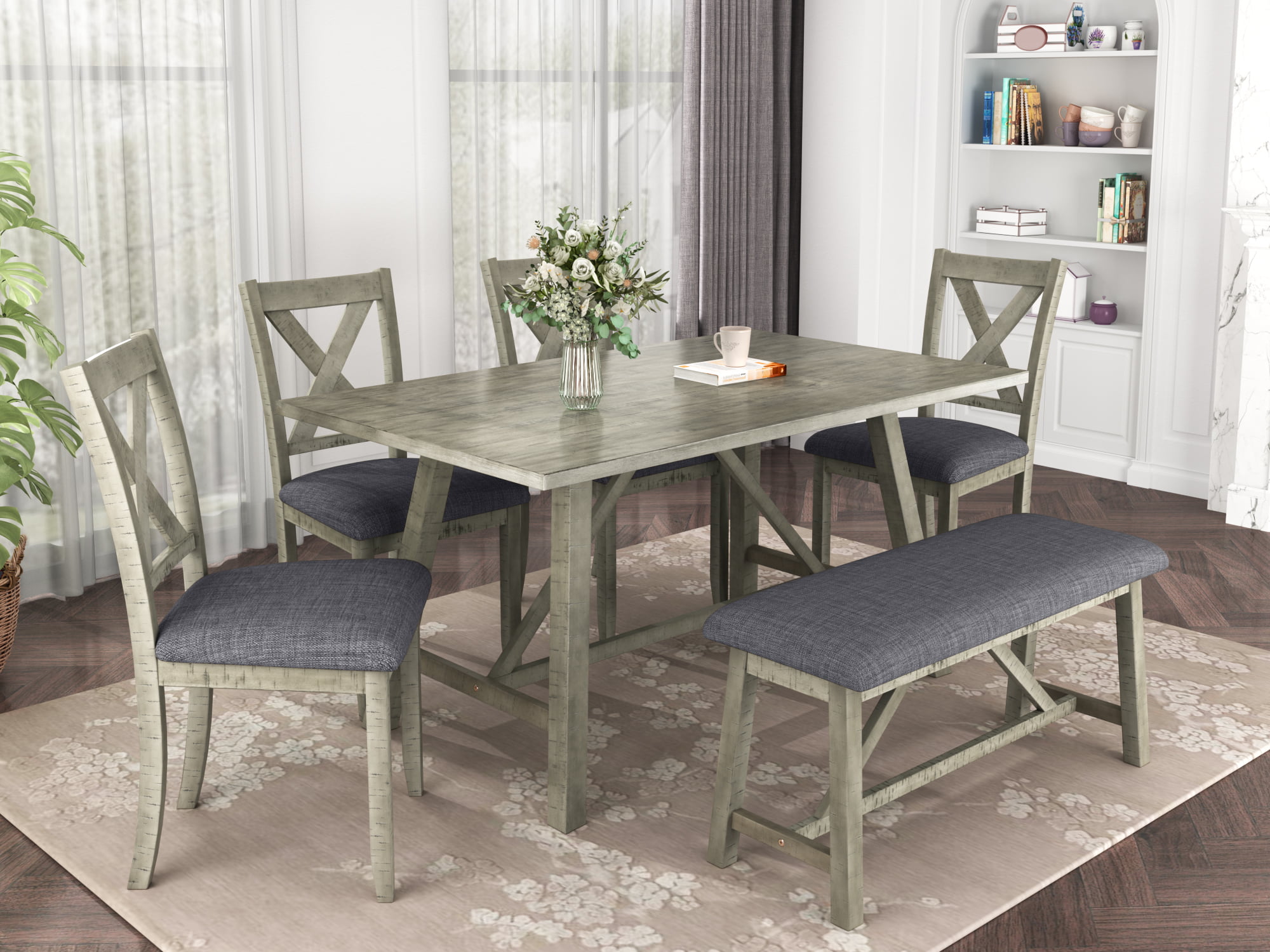 CLEARANCE! Kitchen Table and 4 Chairs and Bench Set, 60'' x 36'' x 30