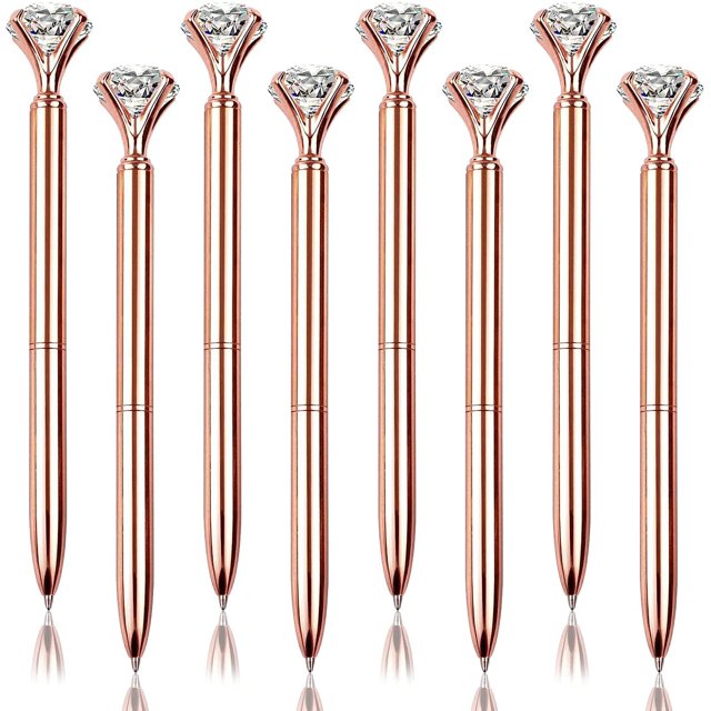 wqlpp-Crystal Diamond Ballpoint Pen,8Pcs Diamond Pen Glitter Floating Metal Pen,Big Diamond Retractable Ballpoint Pen Gem Pens Rhinestones Crystal Bling Plated Metal Color Black Ink Ballpen for Women