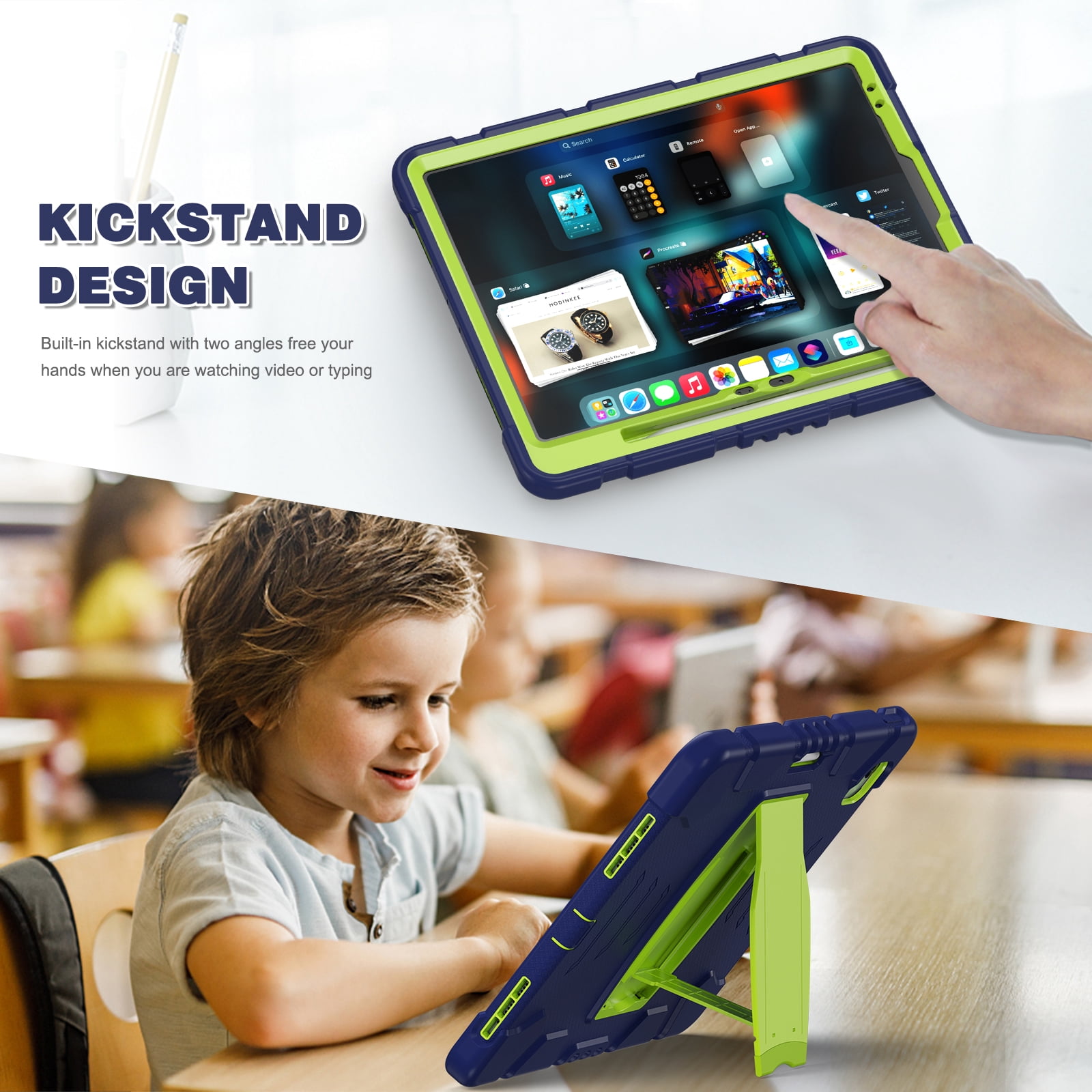 Allytechgroup Case for iPad Air 13-inch M4/M3/M2 (2026/2025/2024),  Hard PC Case with Pencil Holder & Kickstand Shockproof Protective Back Cover for iPad Air 13 Inch, Blue+Green