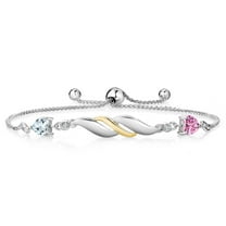 Gem Stone King 925 Silver and 10K Yellow Gold Bracelet for Women Aquamarine Pink Moissanite (0.93 Cttw) and Lab Grown Diamond
