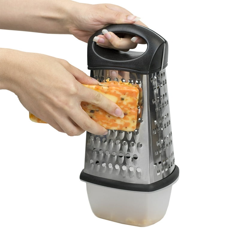 Ourokhome Cheese Grater with Handle, 4 Side Box Grater - Stainless Steel 10 inch Cheese Slicer Shredder for Kitchen with A Storage Container (Black