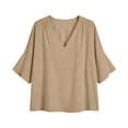 thumbnail image 4 of Womens Gauze Tops Summer Casual Peasant Blouse Linen Cotton Oversized Vneck Dressy Shirt Boho Flowy Long Sleeve Shirt, 4 of 6