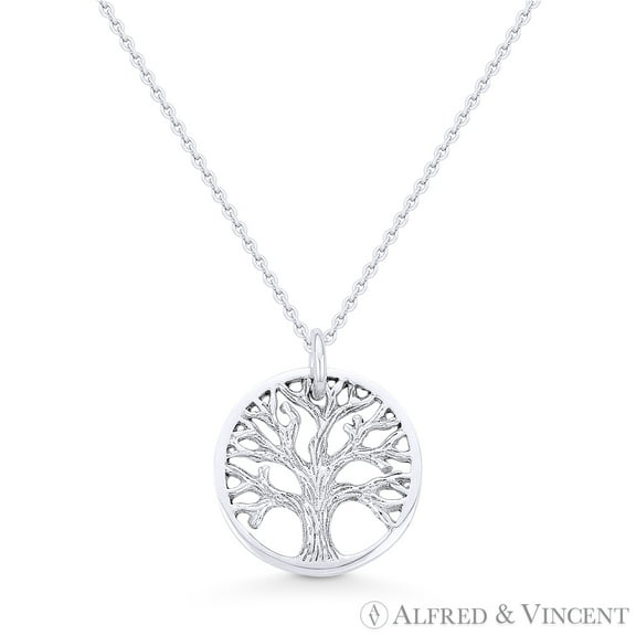 Tree-of-Life Charm Circle Pendant & Chain Necklace in .925 Sterling Silver