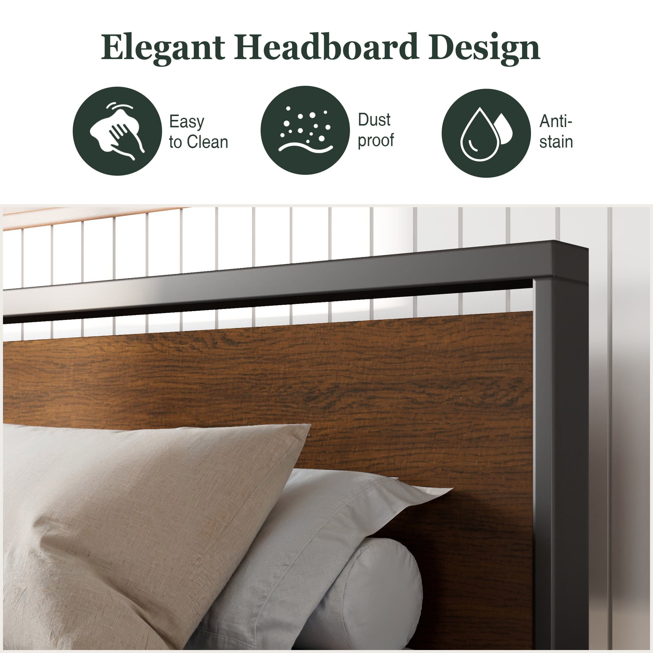 Amolife Full Size Bed Frame, Heavy Duty Metal Platform Bed with Wooden Headboard & Footboard, Walnut