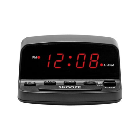 Mainstays Digital Alarm Clock with Keyboard Style Controls, Battery Back-up, Easy to Use, Black Case with Red LED Display, SPC051A