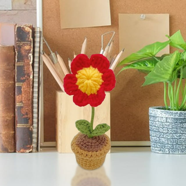 Decoración del hogar, decoración de habitaciones, decoración de paredes, flores tejidas a mano, flores tejidas en macetas, rosas tejidas a crochet, decoraciones de oficina con flores simuladas hechas