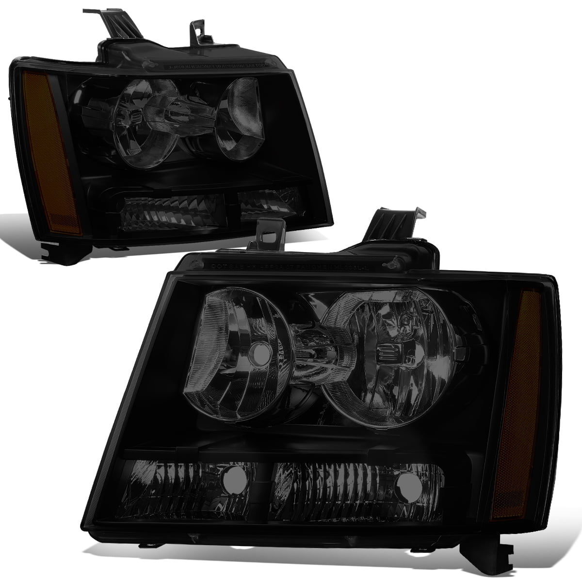 DNA Motoring HL-OH-CSA07-BK-SM-AM Smoke Lens Amber Headlights Replacement For 07-14 Tahoe Suburban Avalanche 