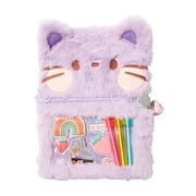 Claire's Children's Purple Kitten Plush Blank Diary with Stickers and Pens, 25 Pages