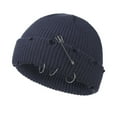 thumbnail image 2 of Hip-hop Slouchy Ripped Knitted Hat Unisex Metal Ring Skull Caps Hat Dark Gray, 2 of 3