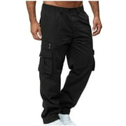 PANOEGSN Men Cargo Pants Solid Casual Multiple Pockets Outdoor Straight Type Fitness Pants Trousers Work Pants for Men Sports Pants