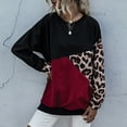 thumbnail image 4 of Women's Fashion Leopard Print Color Block Sweatshirt Top with Long Sleeves, Crew Neck, and Drop Shoulder in Burgundy - Size S, 4 of 6
