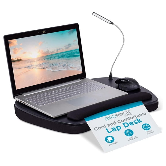 Oversized Lap Desk with Memory Foam Cushion - Portable w/USB Light & Wrist Rest, Ideal for Work from Home, Students & Gaming, Ergonomic Design for - Matte Black