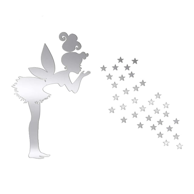 Etiqueta de la pared del espejo DIY Decoración Decoración Superficie suave Efecto reflexivo Muchacha que sopla estrellas Paredes de las paredes Decal de la cocina Oficina de la casa 52 piezas Noticed HA011926-00