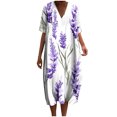 thumbnail image 2 of GaThRRgYP Dresses for Women 2025 Elegant Classy,Womens Summer Pockets Printing Dresses Loose V-Neck Short Sleeve Dresses Purple L, 2 of 5