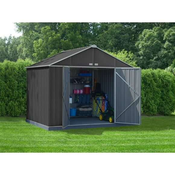 EZEE Shed Steel Storage 10 x 8 ft. Galvanized Extra High Gable Charcoal with Cream Trim