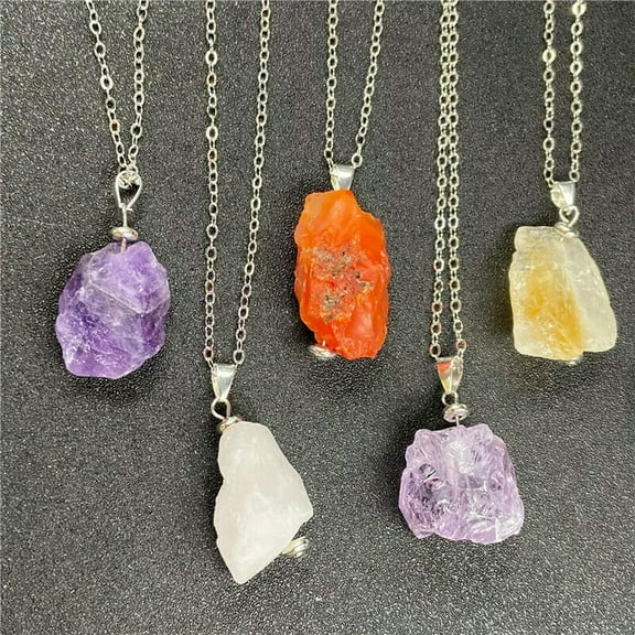 HOOUN 10Pcs Natural Gemstone Quartz Crystal Stone Pendant Necklace Charka Healing