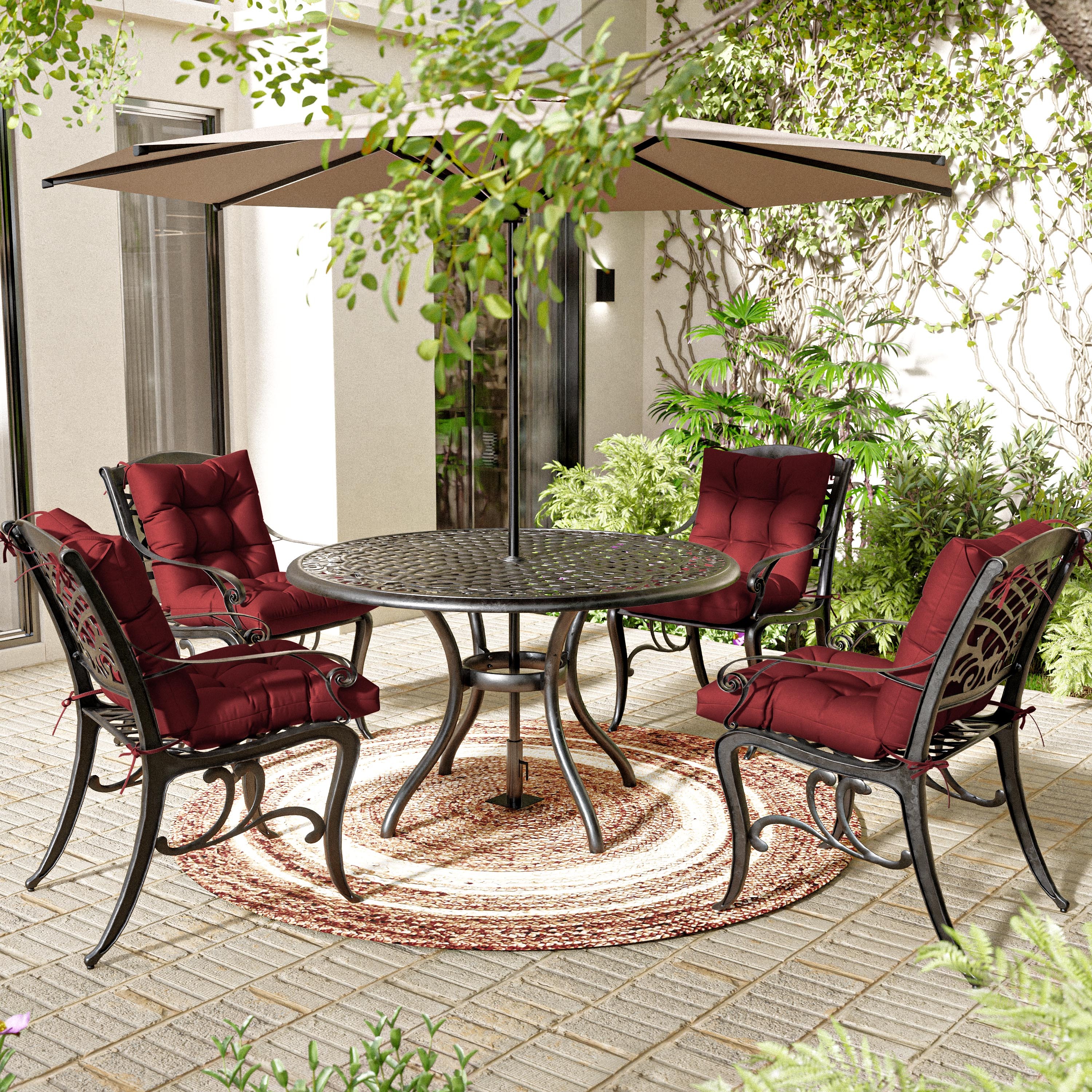 Pakunoda Chairs Cushions 42" X 21" Tufted Non Slip Pad Seat and Seatback 4 Set Cushion with Ties for Patio Outdoor & Indoor Rocking Chair, Burgundy