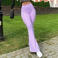 thumbnail image 3 of Jacenvly women's pants Flared Pants Extra Long Elastic Waisted Plain Trousers for Women Spring Purple Casual Elastic High Waist Trousers, 3 of 9