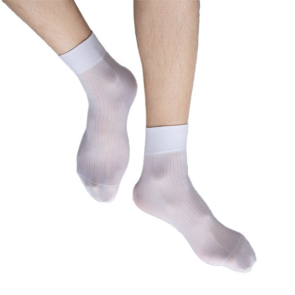 Mens Thin Sheer Silk Formal Dress Suit Socks Casual Business Socks Nylon Breathable Striped Short Tube Ankle Socks