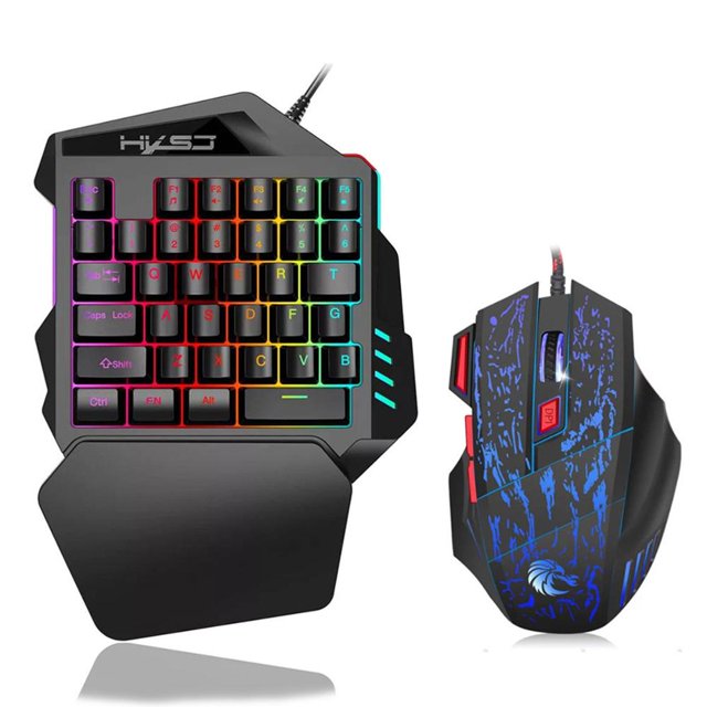 Teclado ergonómico y ratón combo de retroiluminación colorida, teclados para juegos con cable de una mano, juego de juegos de PC 5500DPI para LOL CS lyd modelStyleType