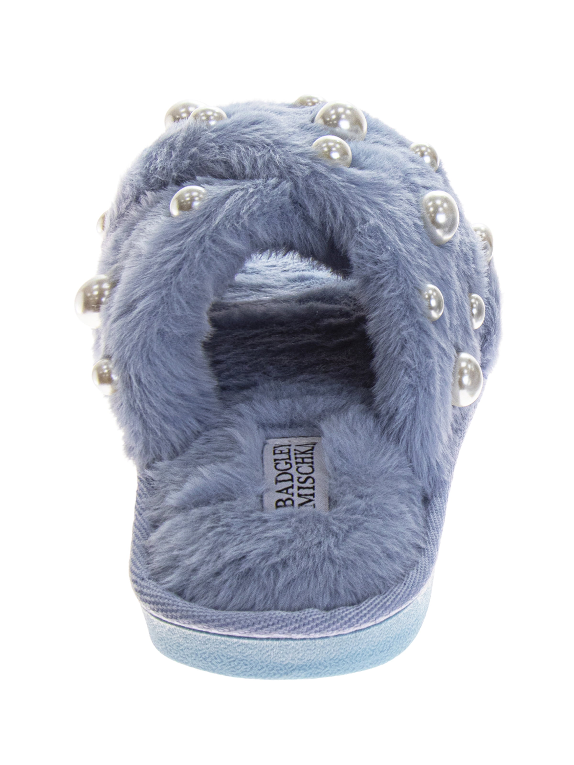 Badgley Mishka Women's Cross Strap Slippers with Pearls Details